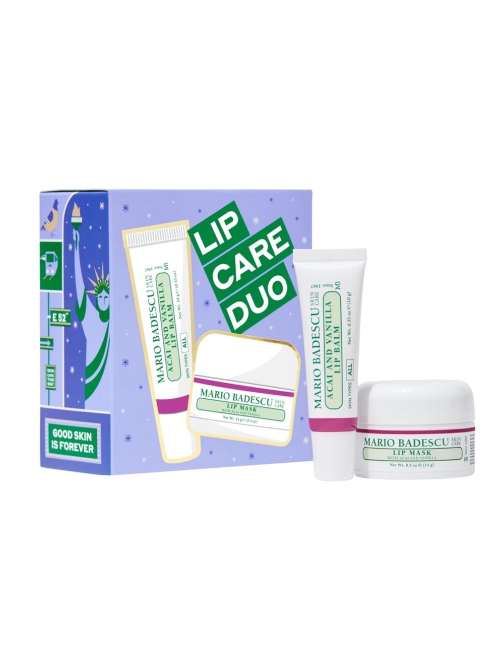 Mario Badescu Lip Care Duo Acai Vanilla Lip Balm and Overnight Lip Mask Set
